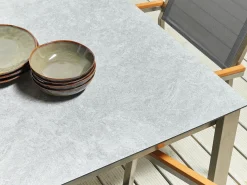 Best Beliani Set da pranzo da giardino 6 posti COSOLETO/GROSSETO Vetro temperato Effetto marmo Grigio Argento Grigio