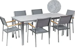 Best Beliani Set da pranzo da giardino 6 posti COSOLETO/GROSSETO Vetro temperato Effetto marmo Grigio Argento Grigio