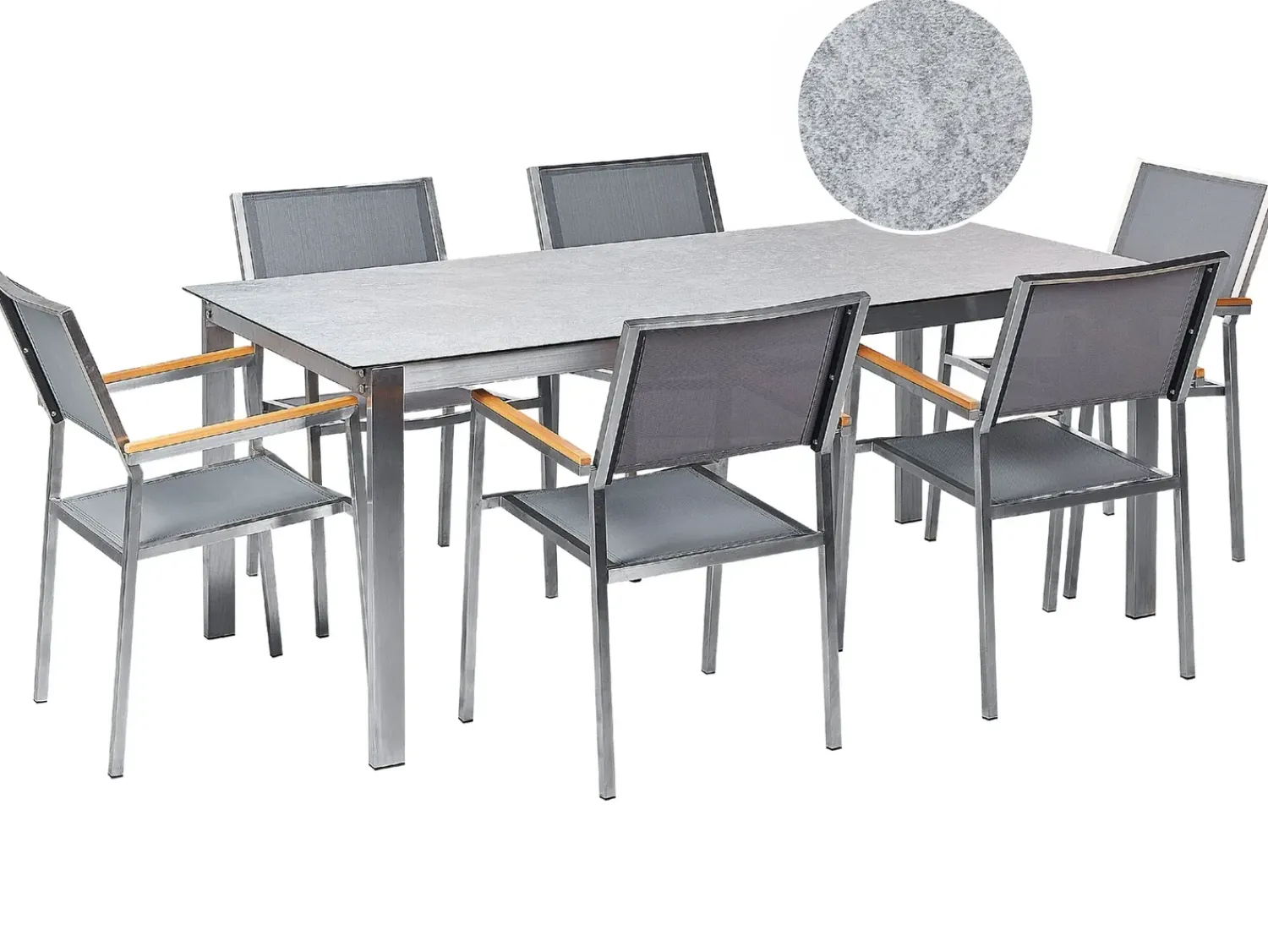 Best Beliani Set da pranzo da giardino 6 posti COSOLETO/GROSSETO Vetro temperato Effetto marmo Grigio Argento Grigio