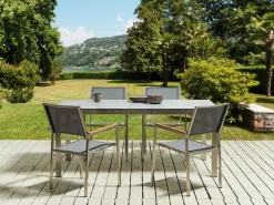 Best Beliani Set da pranzo da giardino 4 posti COSOLETO/GROSSETO Vetro temperato Effetto marmo Grigio Argento Grigio