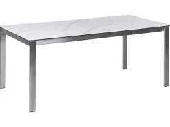 Sale Beliani Set da pranzo da giardino 4 posti COSOLETO/GROSSETO Vetro temperato Effetto marmo Marmo bianco Argento Bianco