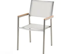 Sale Beliani Set da pranzo da giardino 4 posti COSOLETO/GROSSETO Vetro temperato Effetto marmo Marmo bianco Argento Bianco