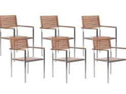 Best Beliani Set da pranzo da giardino 6 posti VIAREGGIO Legno di teak certificato Marrone Argento Marrone