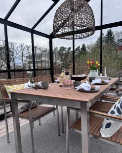 Best Beliani Set da pranzo da giardino 6 posti VIAREGGIO Legno di teak certificato Marrone Argento Marrone