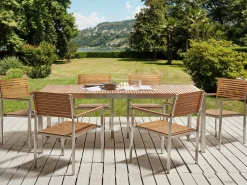 Best Beliani Set da pranzo da giardino 6 posti VIAREGGIO Legno di teak certificato Marrone Argento Marrone
