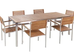 Best Beliani Set da pranzo da giardino 6 posti VIAREGGIO Legno di teak certificato Marrone Argento Marrone
