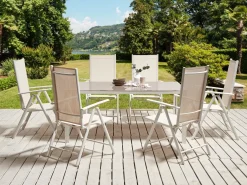 Online Beliani Set da pranzo da giardino 6 posti CATANIA Metallo Beige Bianco Beige