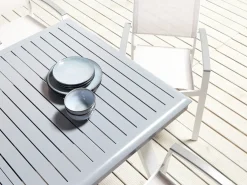 Online Beliani Set da pranzo da giardino 8 posti PERETA Metallo Grigio Bianco Grigio
