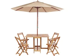 Discount Beliani Set da pranzo da giardino 4 posti FRASSINE con Ombrellone (12 opzioni) Legno d'acacia Naturale Marrone