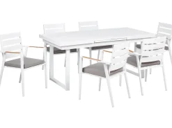 New Beliani Set da pranzo da giardino 6 posti VALCANETTO/TAVIANO con cuscini Metallo Grigio Bianco Marrone Grigio