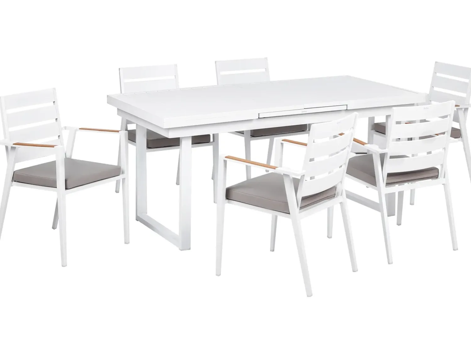 New Beliani Set da pranzo da giardino 6 posti VALCANETTO/TAVIANO con cuscini Metallo Grigio Bianco Marrone Grigio