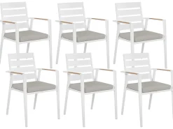New Beliani Set da pranzo da giardino 6 posti VALCANETTO/TAVIANO con cuscini Metallo Grigio Bianco Marrone Grigio
