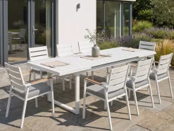 Discount Beliani Set da pranzo da giardino 8 posti VALCANETTO/TAVIANO con cuscini Metallo Grigio Bianco Marrone Grigio