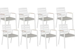 Discount Beliani Set da pranzo da giardino 8 posti VALCANETTO/TAVIANO con cuscini Metallo Grigio Bianco Marrone Grigio