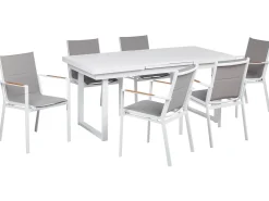 Hot Beliani Set da pranzo da giardino 6 posti VALCANETTO/BUSSETO Metallo Grigio Bianco Marrone Grigio
