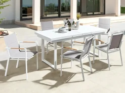 Hot Beliani Set da pranzo da giardino 6 posti VALCANETTO/BUSSETO Metallo Grigio Bianco Marrone Grigio