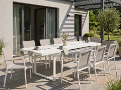 Outlet Beliani Set da pranzo da giardino 8 posti VALCANETTO/BUSSETO Metallo Grigio Bianco Marrone Grigio