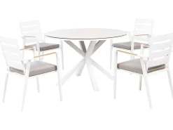 Outlet Beliani Set da pranzo da giardino 4 posti MALETTO/TAVIANO con cuscini Metallo Grigio Beige Bianco Marrone Grigio