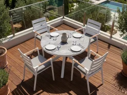 Clearance Beliani Set da pranzo da giardino 4 posti MALETTO/TAVIANO con cuscini Metallo Effetto marmo Grigio Bianco Marrone Grigio