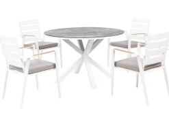 Clearance Beliani Set da pranzo da giardino 4 posti MALETTO/TAVIANO con cuscini Metallo Effetto marmo Grigio Bianco Marrone Grigio