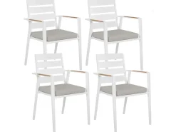 Clearance Beliani Set da pranzo da giardino 4 posti MALETTO/TAVIANO con cuscini Metallo Effetto marmo Grigio Bianco Marrone Grigio