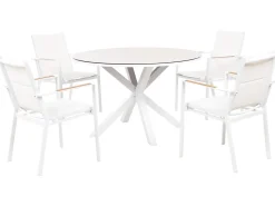 Outlet Beliani Set da pranzo da giardino 4 posti MALETTO/BUSSETO Metallo Bianco Bianco Beige Grigio Marrone