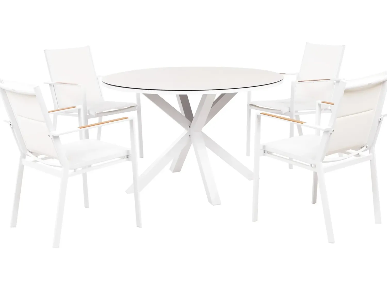 Outlet Beliani Set da pranzo da giardino 4 posti MALETTO/BUSSETO Metallo Bianco Bianco Beige Grigio Marrone