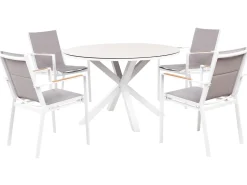 Beliani Set da pranzo da giardino 4 posti MALETTO/BUSSETO Metallo Grigio Beige Bianco Marrone Grigio