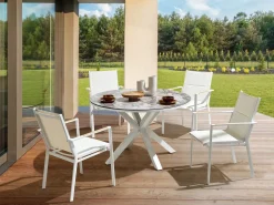 Best Beliani Set da pranzo da giardino 4 posti MALETTO/BUSSETO Metallo Effetto marmo Bianco Bianco Grigio Marrone