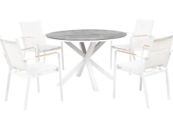 Best Beliani Set da pranzo da giardino 4 posti MALETTO/BUSSETO Metallo Effetto marmo Bianco Bianco Grigio Marrone