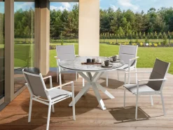 Clearance Beliani Set da pranzo da giardino 4 posti MALETTO/BUSSETO Metallo Effetto marmo Grigio Bianco Marrone Grigio