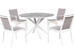 Clearance Beliani Set da pranzo da giardino 4 posti MALETTO/BUSSETO Metallo Effetto marmo Grigio Bianco Marrone Grigio