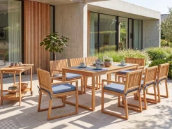 New Beliani Set da pranzo da giardino 8 posti SASSARI II con cuscini Legno di acacia certificato Blu Blu Marrone