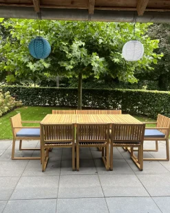 New Beliani Set da pranzo da giardino 8 posti SASSARI II con cuscini Legno di acacia certificato Blu Blu Marrone