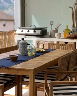 Best Beliani Set da pranzo da giardino 8 posti SASSARI II con cuscini Legno di acacia certificato Blu marino Bianco Blu Marrone