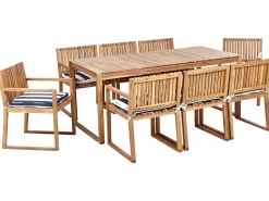 Best Beliani Set da pranzo da giardino 8 posti SASSARI II con cuscini Legno di acacia certificato Blu marino Bianco Blu Marrone