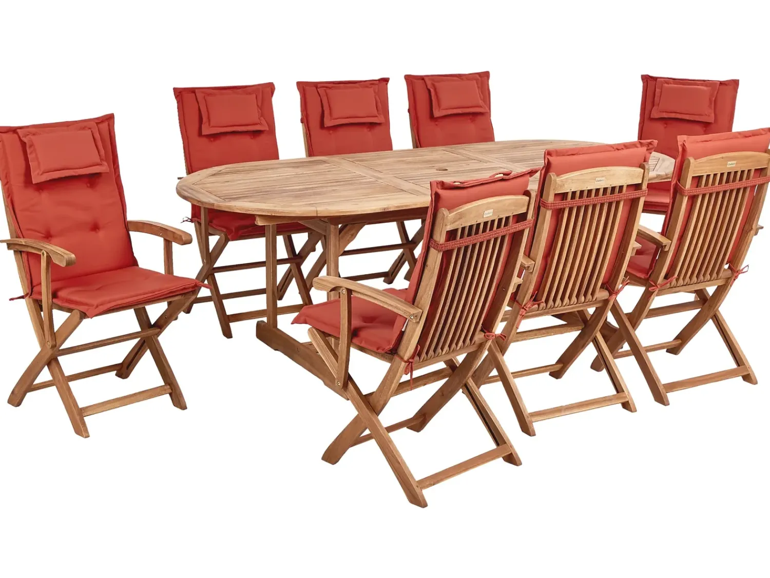 Online Beliani Set da pranzo da giardino 8 posti MAUI II con cuscini Legno d'acacia Rosso scuro Rosso Marrone