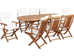 Sale Beliani Set da pranzo da giardino 8 posti MAUI II con cuscini Legno d'acacia Bianco sporco Bianco Marrone
