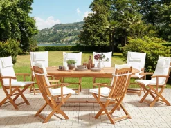 Sale Beliani Set da pranzo da giardino 8 posti MAUI II con cuscini Legno d'acacia Bianco sporco Bianco Marrone