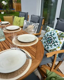 New Beliani Set da pranzo da giardino 8 posti MAUI II con cuscini Legno d'acacia Grigio grafite Marrone Grigio