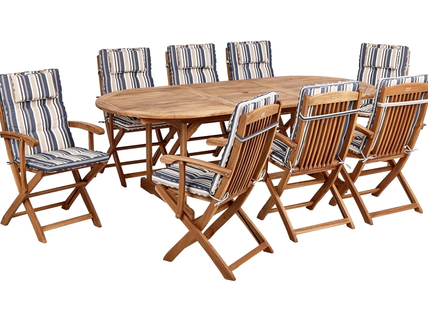 Outlet Beliani Set da pranzo da giardino 8 posti MAUI II con cuscini Legno d'acacia Multicolore Beige Blu Marrone Multicolore