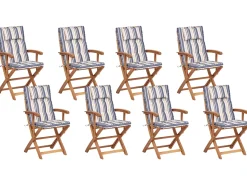 Outlet Beliani Set da pranzo da giardino 8 posti MAUI II con cuscini Legno d'acacia Multicolore Beige Blu Marrone Multicolore