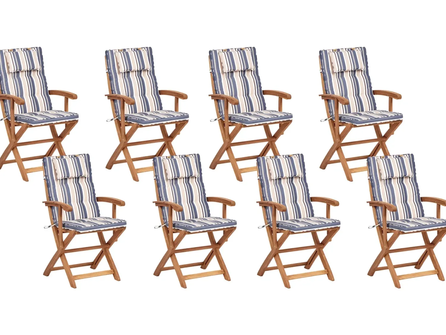 Outlet Beliani Set da pranzo da giardino 8 posti MAUI II con cuscini Legno d'acacia Multicolore Beige Blu Marrone Multicolore