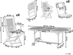 Hot Beliani Set da pranzo da giardino 8 posti MAUI II con cuscini Legno d'acacia Blu Blu Marrone