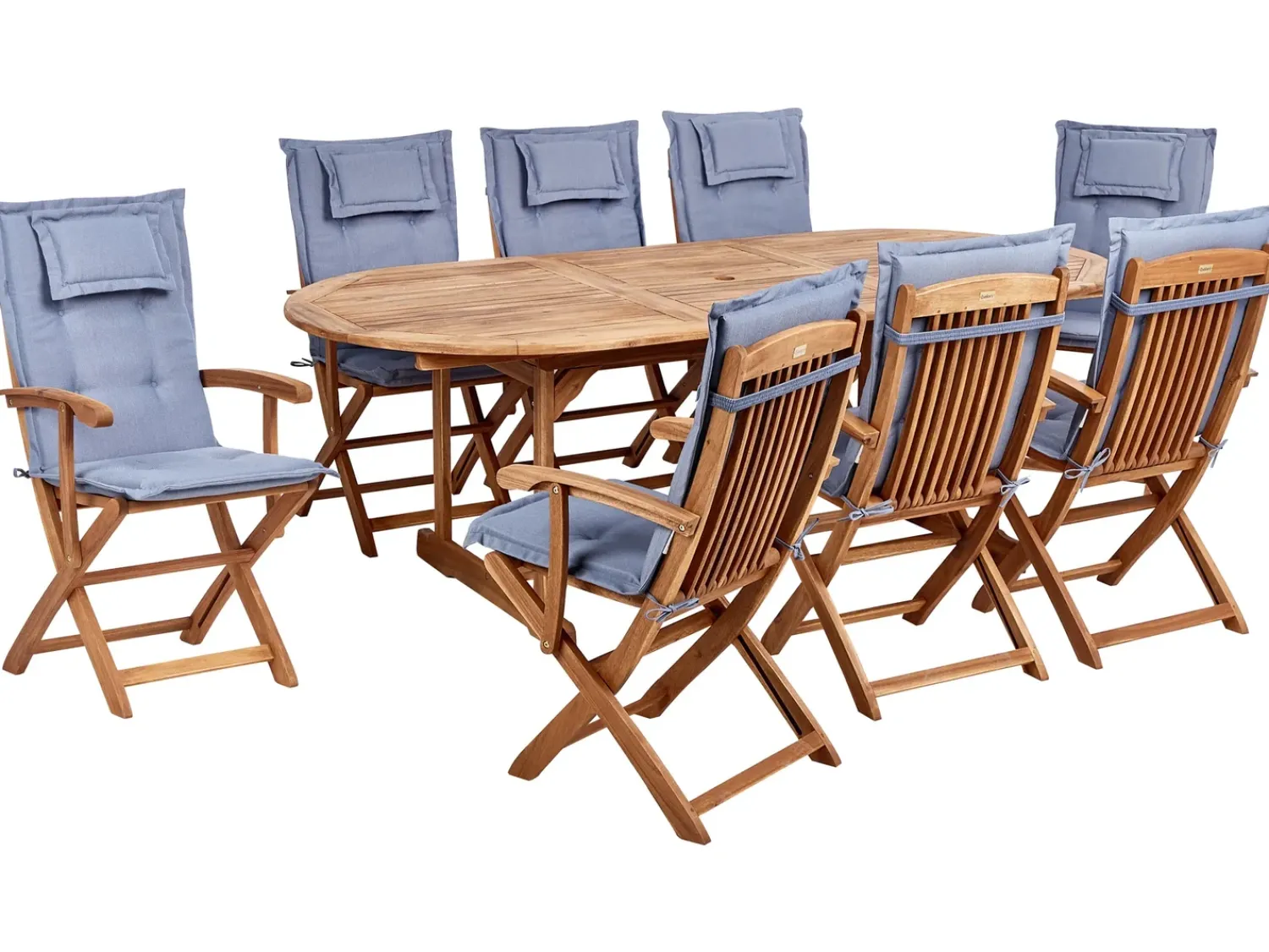 Hot Beliani Set da pranzo da giardino 8 posti MAUI II con cuscini Legno d'acacia Blu Blu Marrone