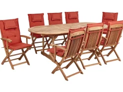 Best Beliani Set da pranzo da giardino 8 posti MAUI II con Ombrellone Legno d'acacia Rosso scuro Rosso Marrone