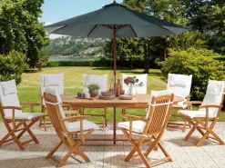 Best Beliani Set da pranzo da giardino 8 posti MAUI II con Ombrellone Legno d'acacia Bianco sporco Bianco Marrone Grigio