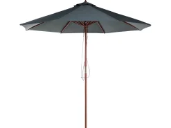Best Beliani Set da pranzo da giardino 8 posti MAUI II con Ombrellone Legno d'acacia Bianco sporco Bianco Marrone Grigio