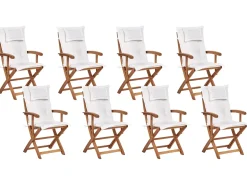 Best Beliani Set da pranzo da giardino 8 posti MAUI II con Ombrellone Legno d'acacia Bianco sporco Bianco Marrone Grigio