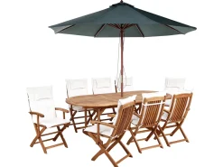 Best Beliani Set da pranzo da giardino 8 posti MAUI II con Ombrellone Legno d'acacia Bianco sporco Bianco Marrone Grigio